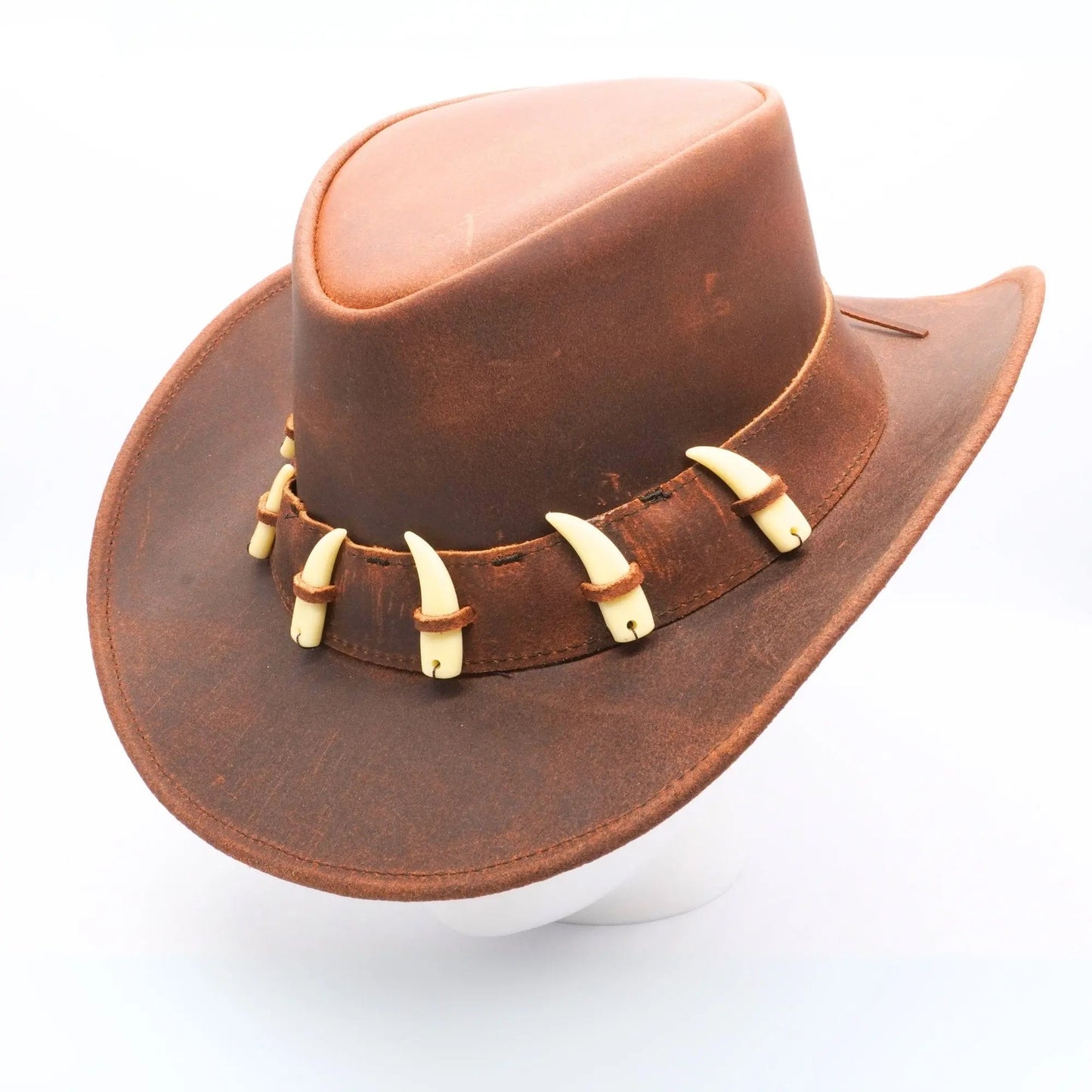 RESISTANCE Australian Leather Hat with Crocodile Band Teeth - Dundee Style | Outback Hat for Men and Women NewEngland Tack