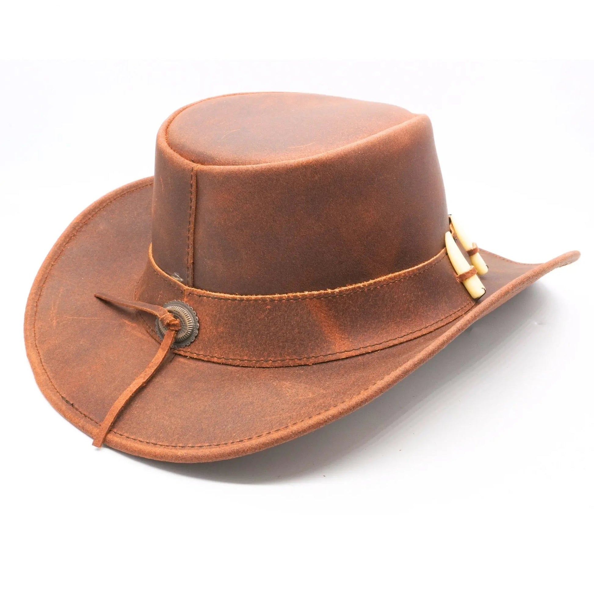 RESISTANCE Australian Leather Hat with Crocodile Band Teeth - Dundee Style | Outback Hat for Men and Women NewEngland Tack