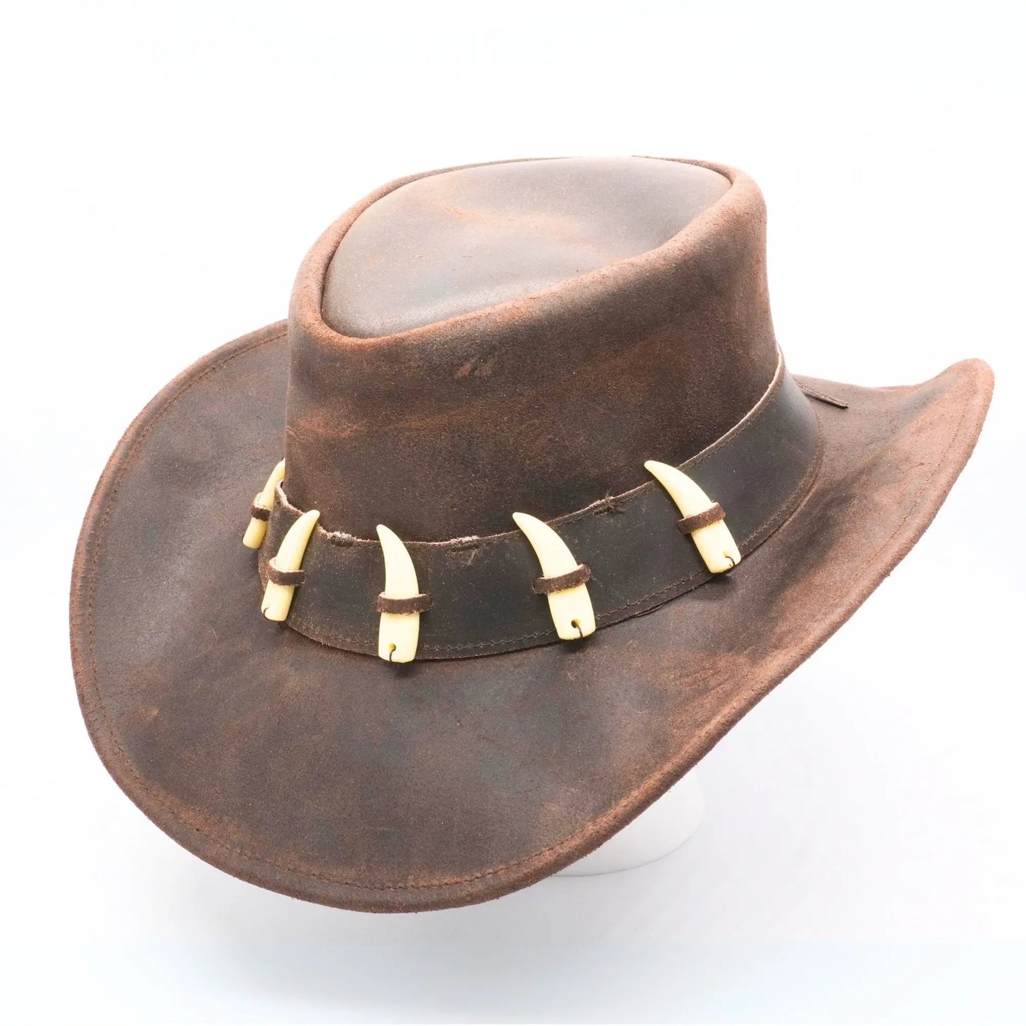 RESISTANCE Australian Leather Hat with Crocodile Band Teeth - Dundee Style | Outback Hat for Men and Women NewEngland Tack