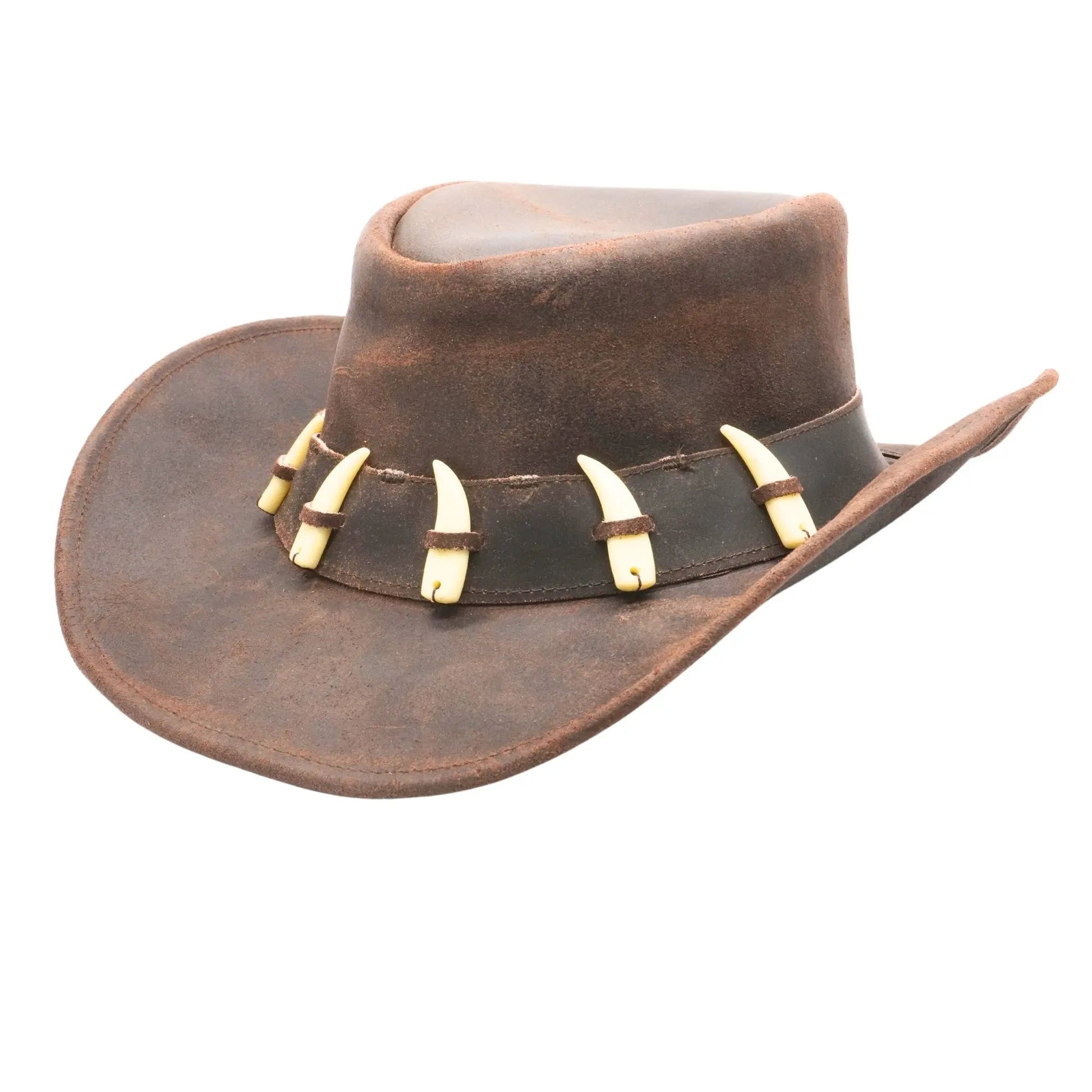 RESISTANCE Australian Leather Hat with Crocodile Band Teeth - Dundee Style | Outback Hat for Men and Women NewEngland Tack