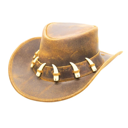RESISTANCE Australian Leather Hat with Crocodile Band Teeth - Dundee Style | Outback Hat for Men and Women NewEngland Tack
