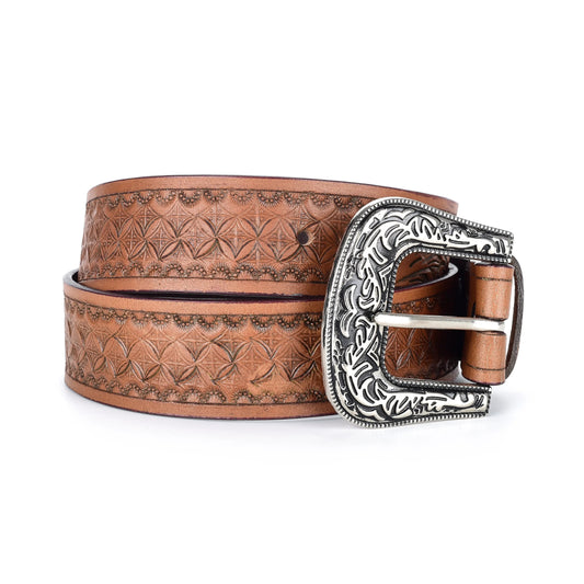 Resistance Floral Tea Brown Women's Cowgirl Cowboy Country Belt  With Floral Embossed Silver Buckle NewEngland Tack