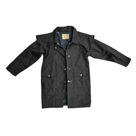 Resistance Unisex Western Oilskin Waterproof Duster Coat, Workwear Kids Rain Coat With Brass Button And Pockets NewEngland Tack
