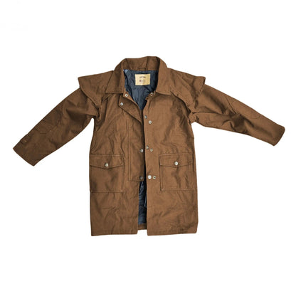 Resistance Unisex Western Oilskin Waterproof Duster Coat, Workwear Kids Rain Coat With Brass Button And Pockets NewEngland Tack