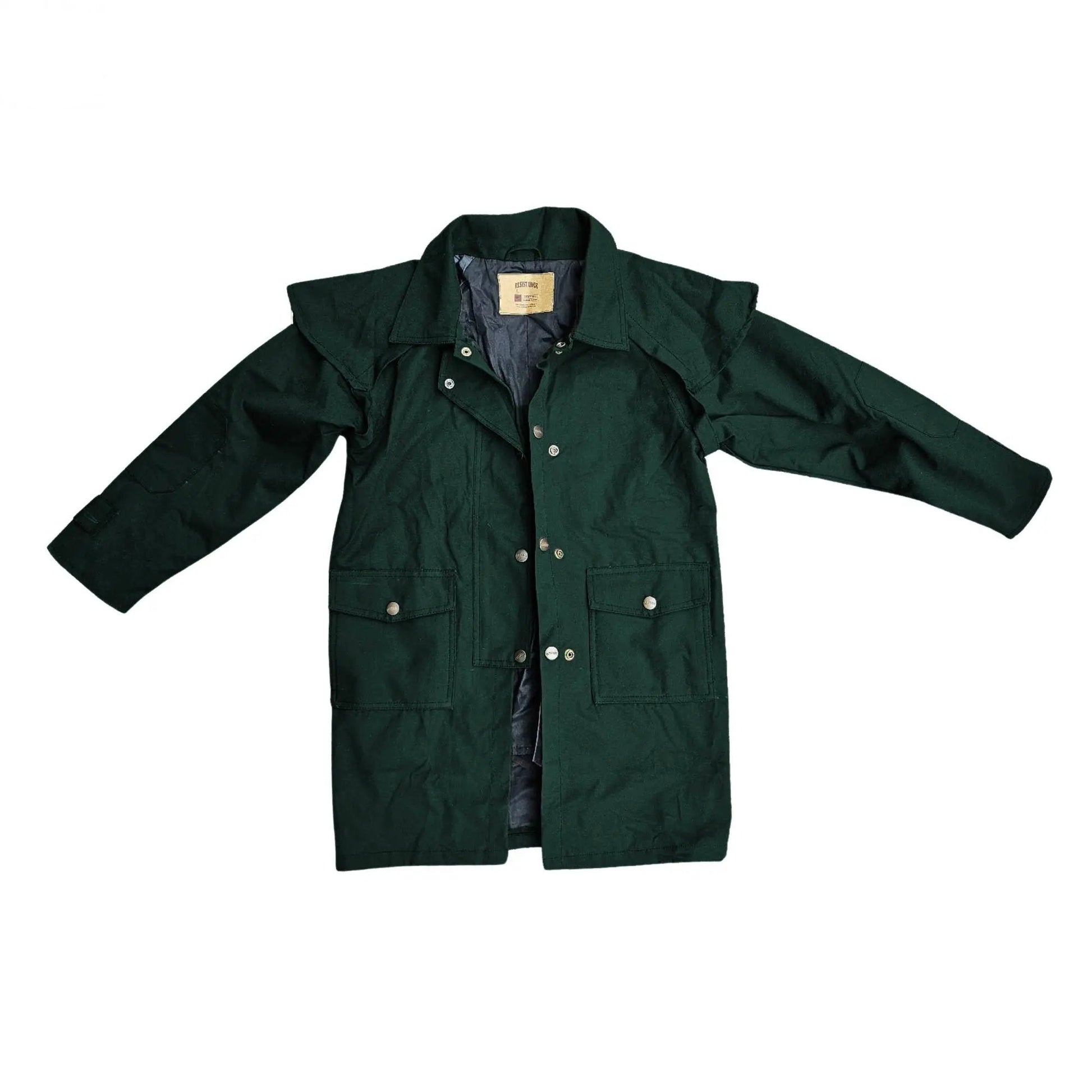 Resistance Unisex Western Oilskin Waterproof Duster Coat, Workwear Kids Rain Coat With Brass Button And Pockets NewEngland Tack