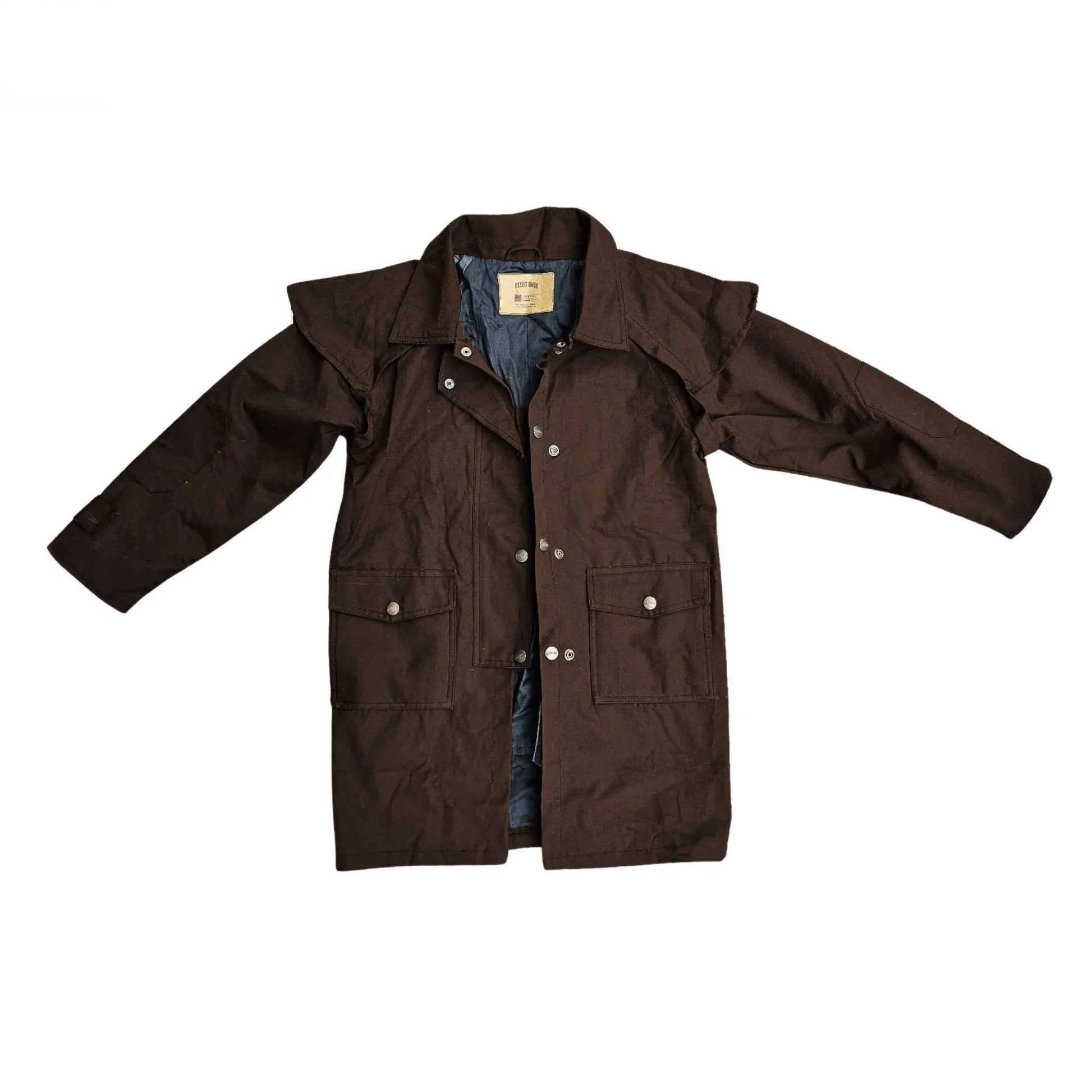 Resistance Unisex Western Oilskin Waterproof Duster Coat, Workwear Kids Rain Coat With Brass Button And Pockets NewEngland Tack