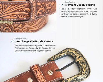 Resistance Western Cowgirl Cowboy Floral Tooled  Argentinian Leather Belt NewEngland Tack