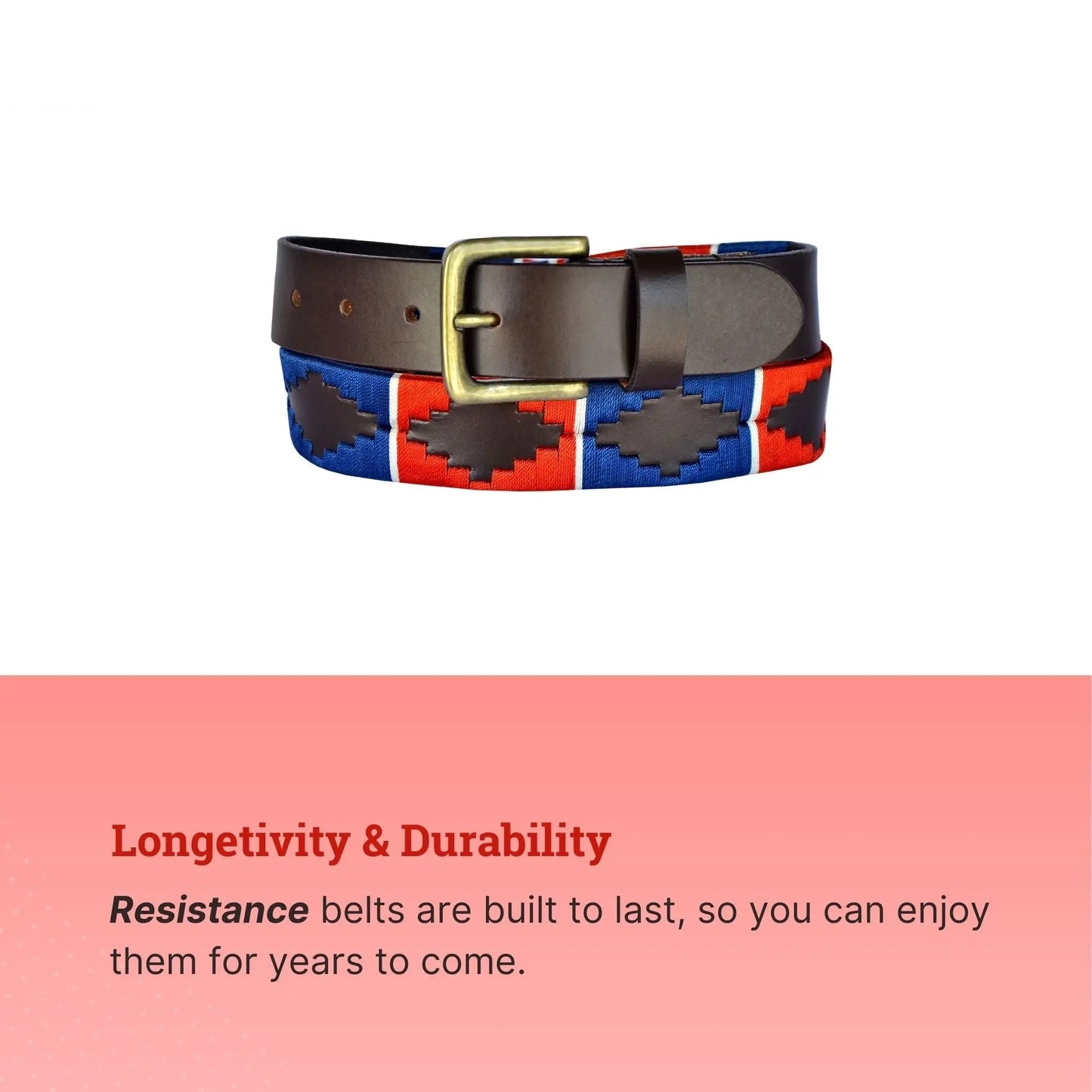 Polo Belt for Men | Hand Stitched Leather Belt With Colorful Embroidery | Gaucho Style Belt 1.5” Wide 