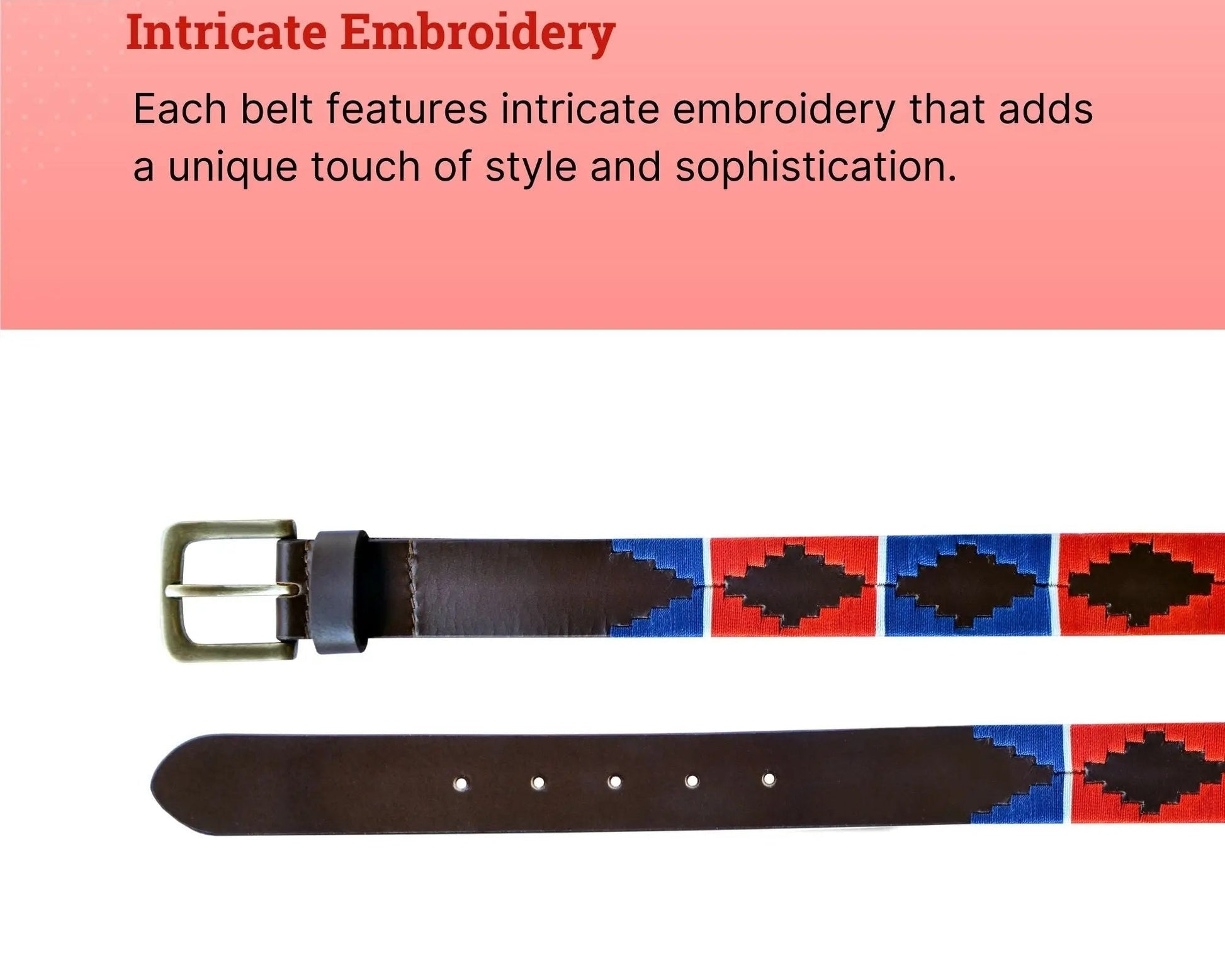 TexanTack Polo Belt for Men | Hand Stitched Leather Belt With Colorful Embroidery | Gaucho Style Belt 1.5” Wide TexanTack