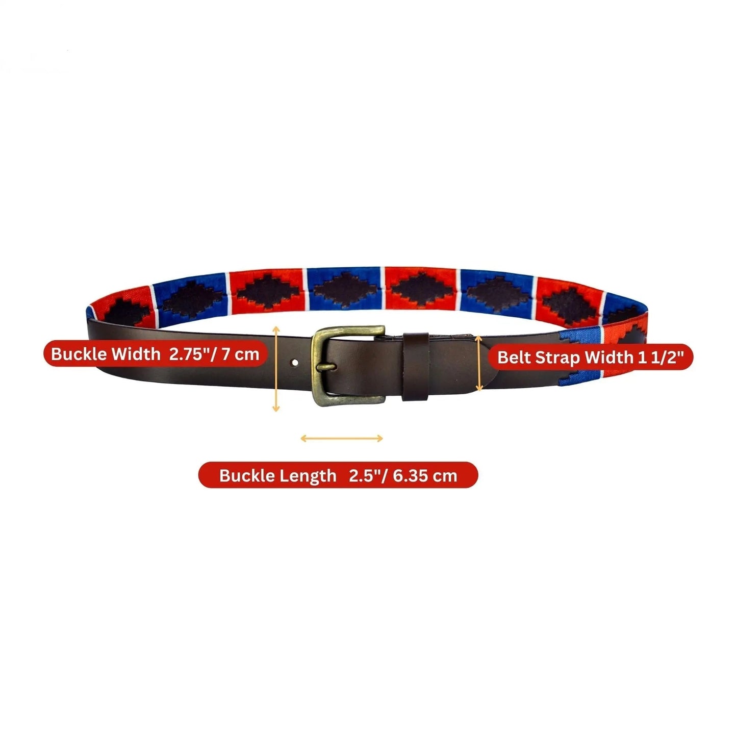 TexanTack Polo Belt for Men | Hand Stitched Leather Belt With Colorful Embroidery | Gaucho Style Belt 1.5” Wide TexanTack