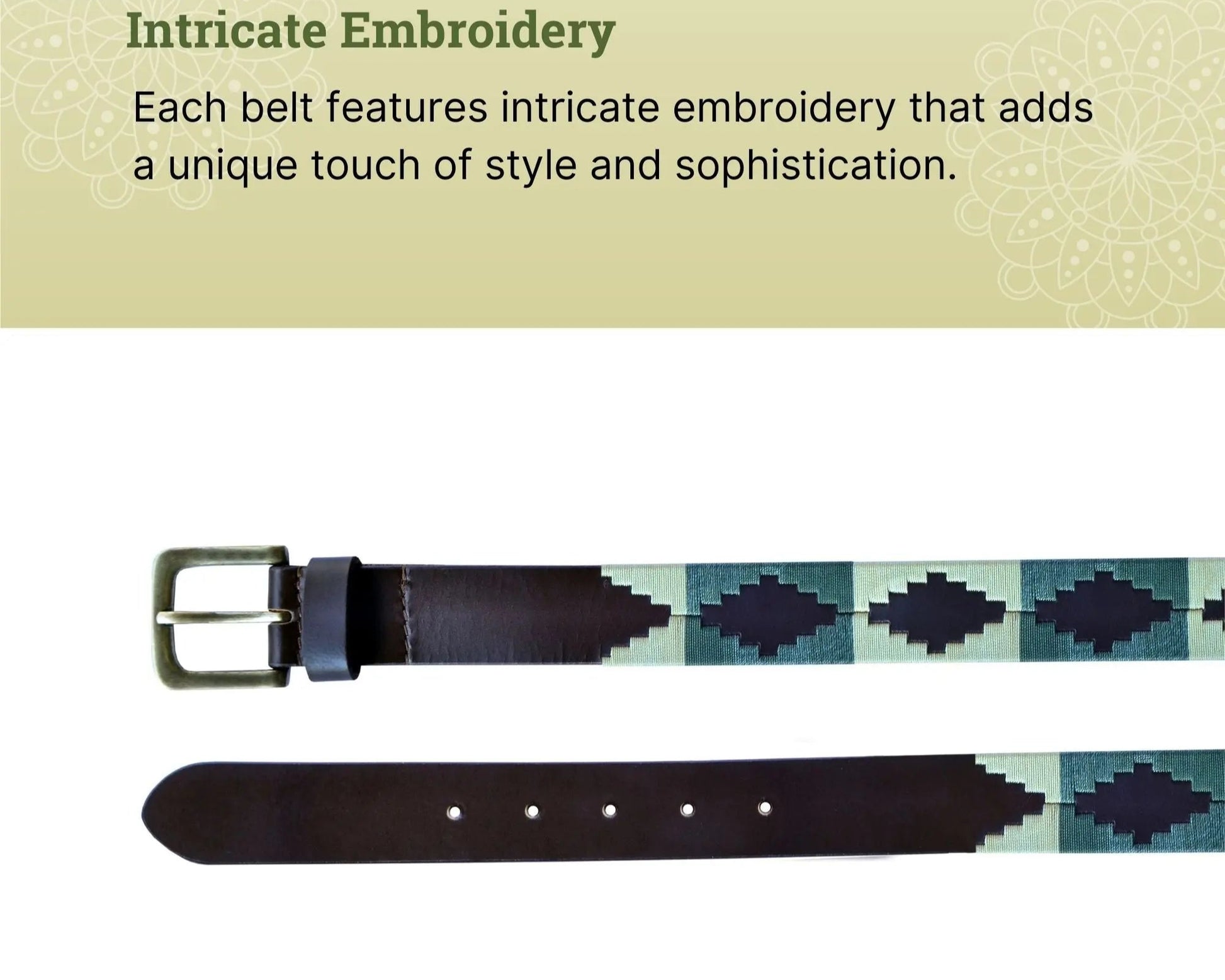 TexanTack Polo Belt for Men | Hand Stitched Leather Belt With Colorful Embroidery | Gaucho Style Belt 1.5” Wide TexanTack