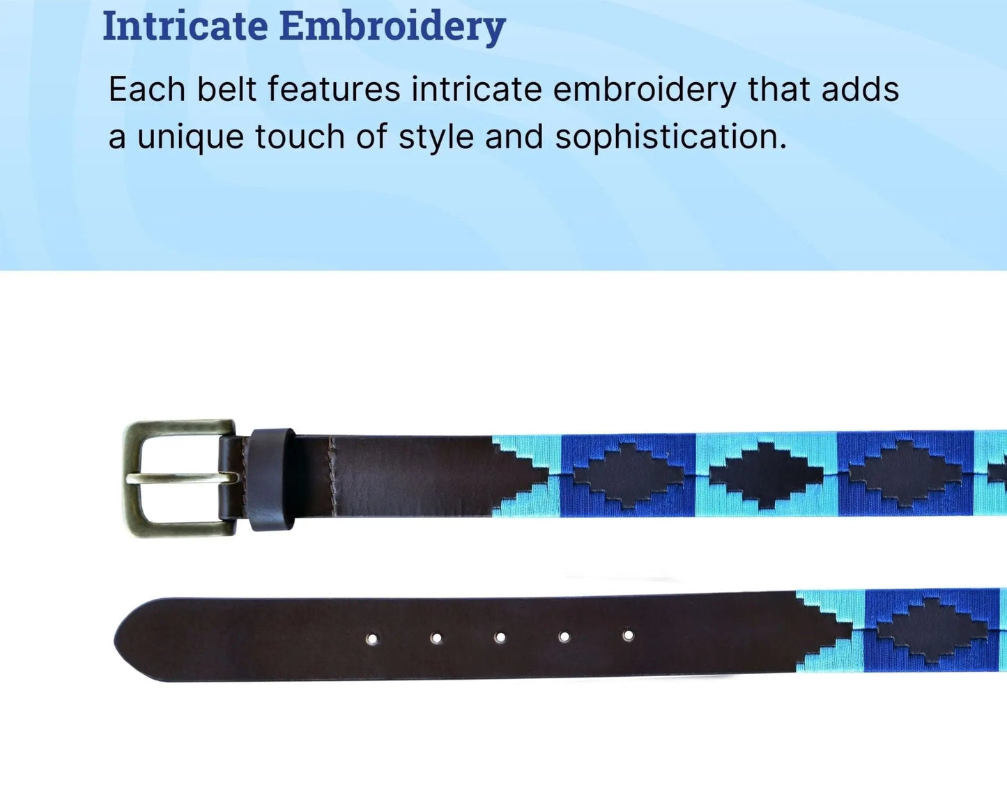 TexanTack Polo Belt for Men | Hand Stitched Leather Belt With Colorful Embroidery | Gaucho Style Belt 1.5” Wide TexanTack