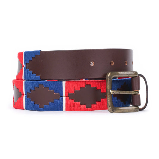 TexanTack Polo Belt for Men | Hand Stitched Leather Belt With Colorful Embroidery | Gaucho Style Belt 1.5” Wide TexanTack