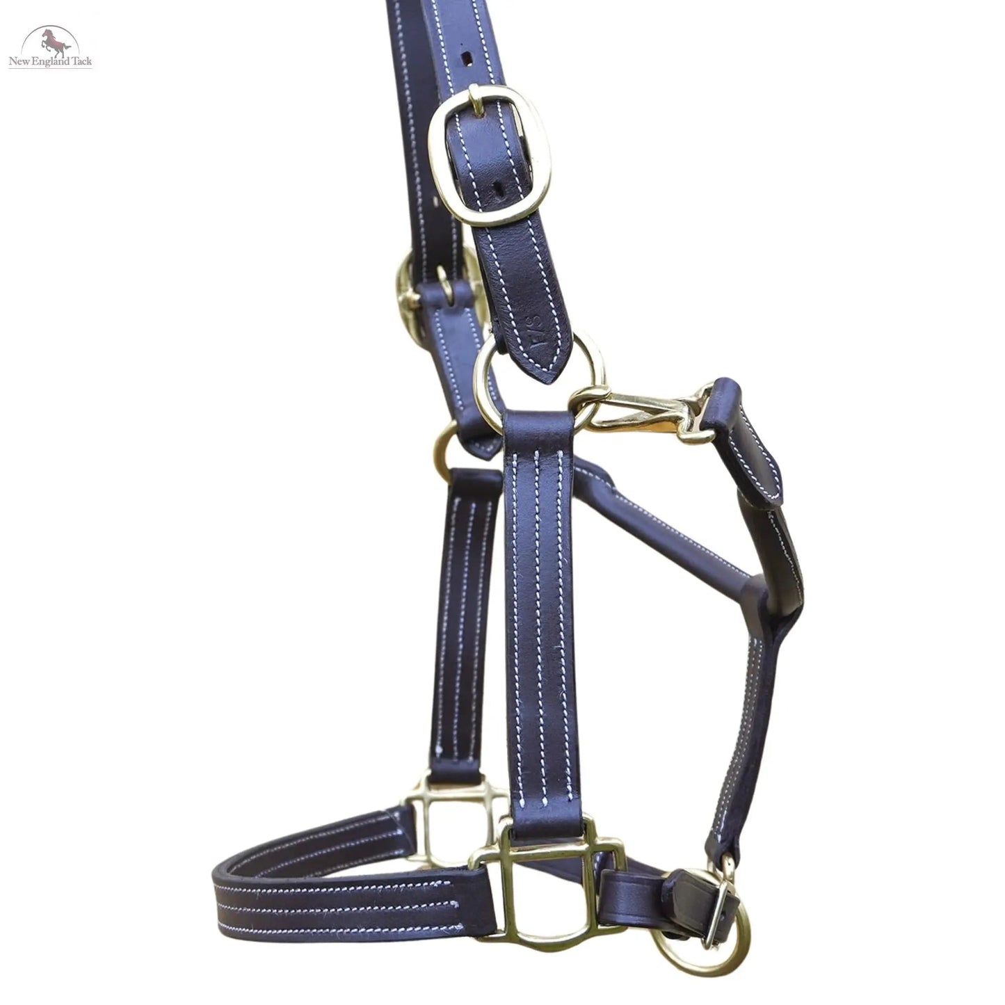 Triple Stitched Halter with Adjustable Chin and Nose, Handmade Double-ply Premium Quality Leather and Brass Hardware Black Brown Halter NewEngland Tack