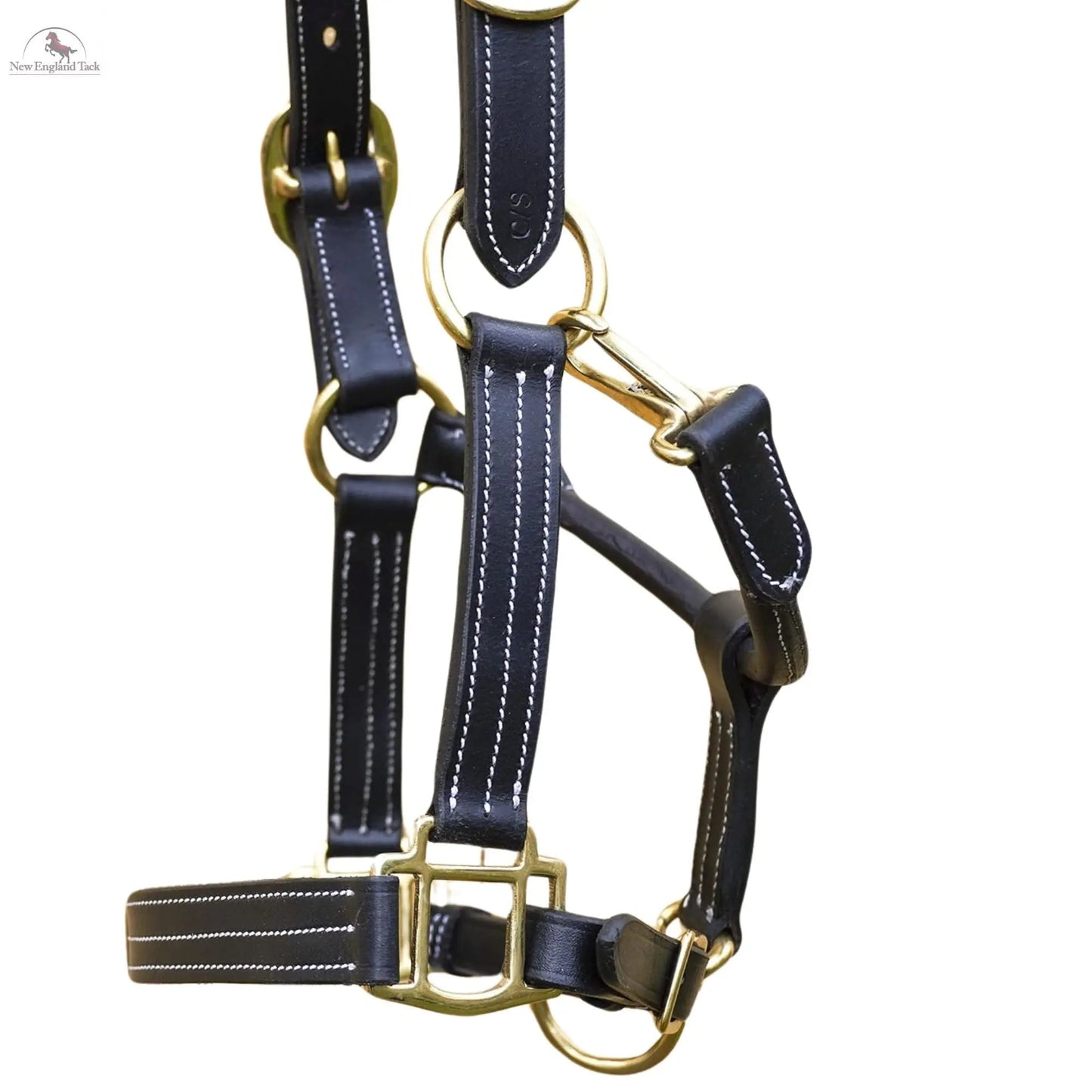 Triple Stitched Halter with Adjustable Chin and Nose, Handmade Double-ply Premium Quality Leather and Brass Hardware Black Brown Halter NewEngland Tack