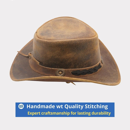 Western Cowboy Hat Grain Cow Leather with Buffalo Conchos Hat Band NewEnglandTack