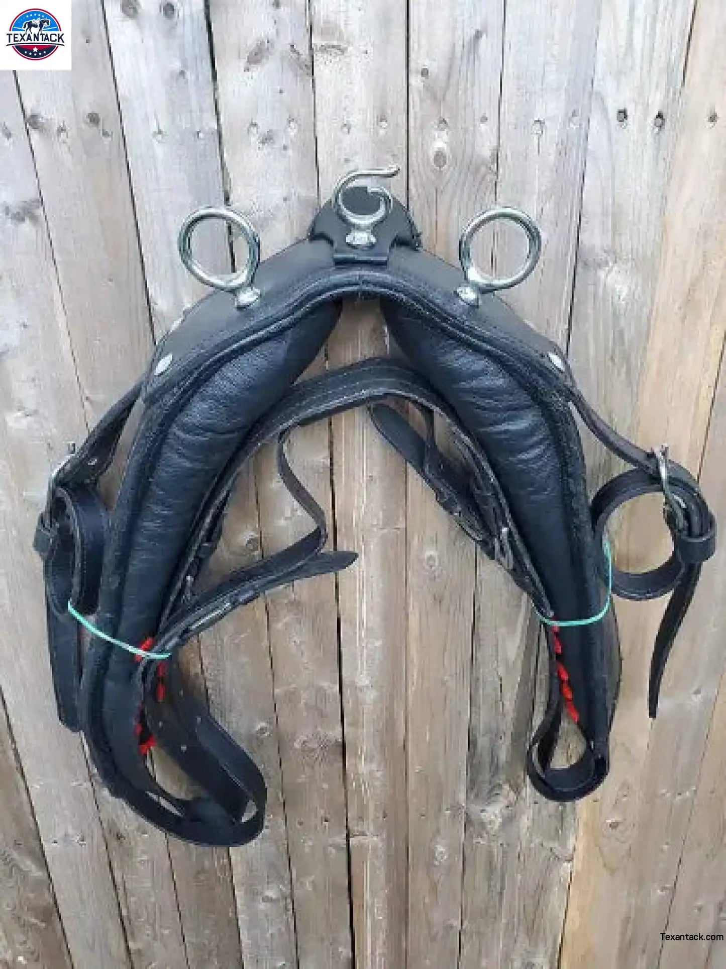 Black Full Size Horse Buffalo Leather Square Stud Browband Driving Harness Set NewEnglandTack