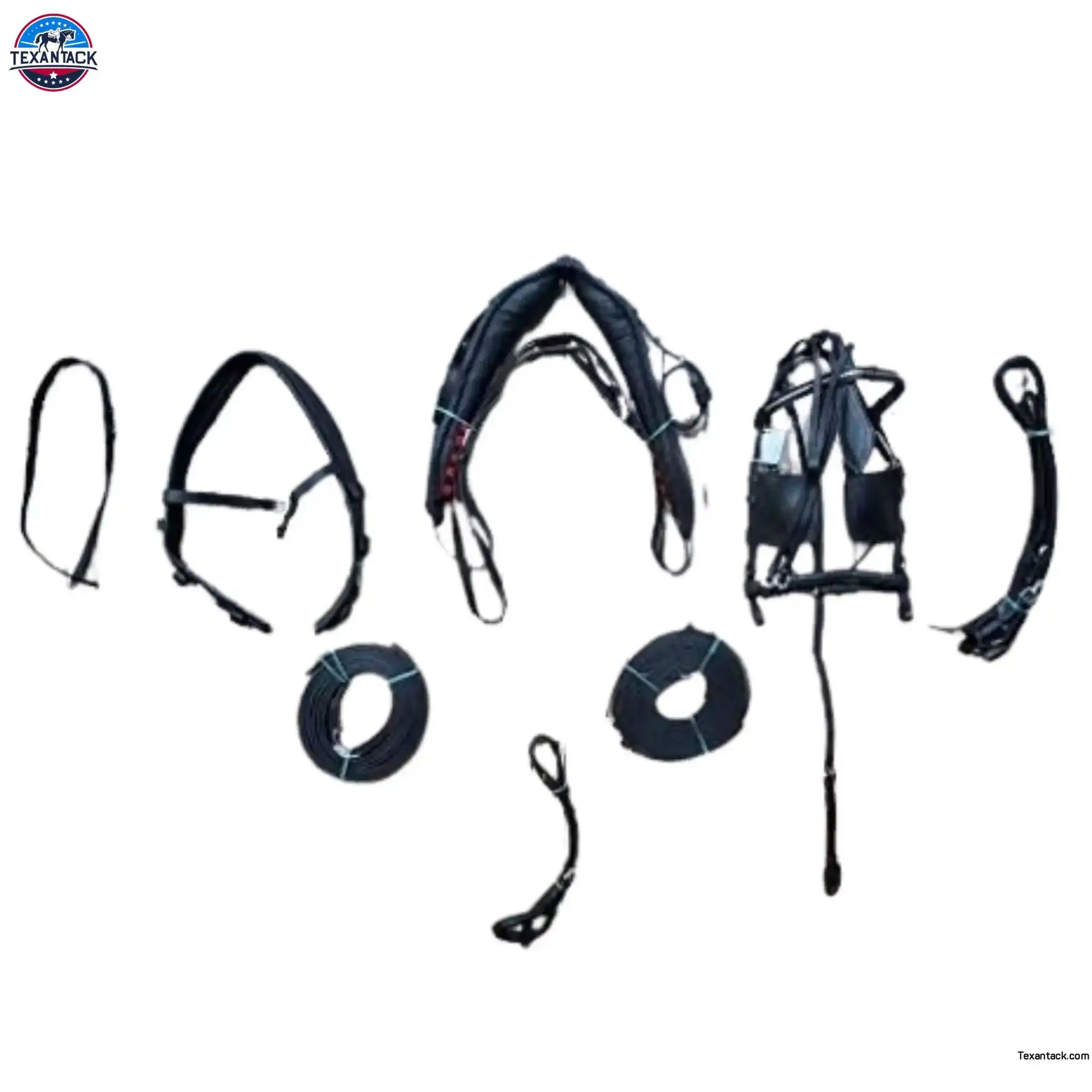 Black Full Size Horse Buffalo Leather Square Stud Browband Driving Harness Set NewEnglandTack