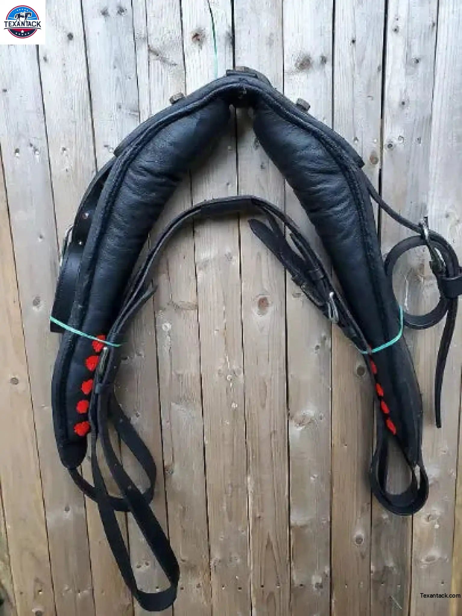 Black Full Size Horse Buffalo Leather Square Stud Browband Driving Harness Set NewEnglandTack