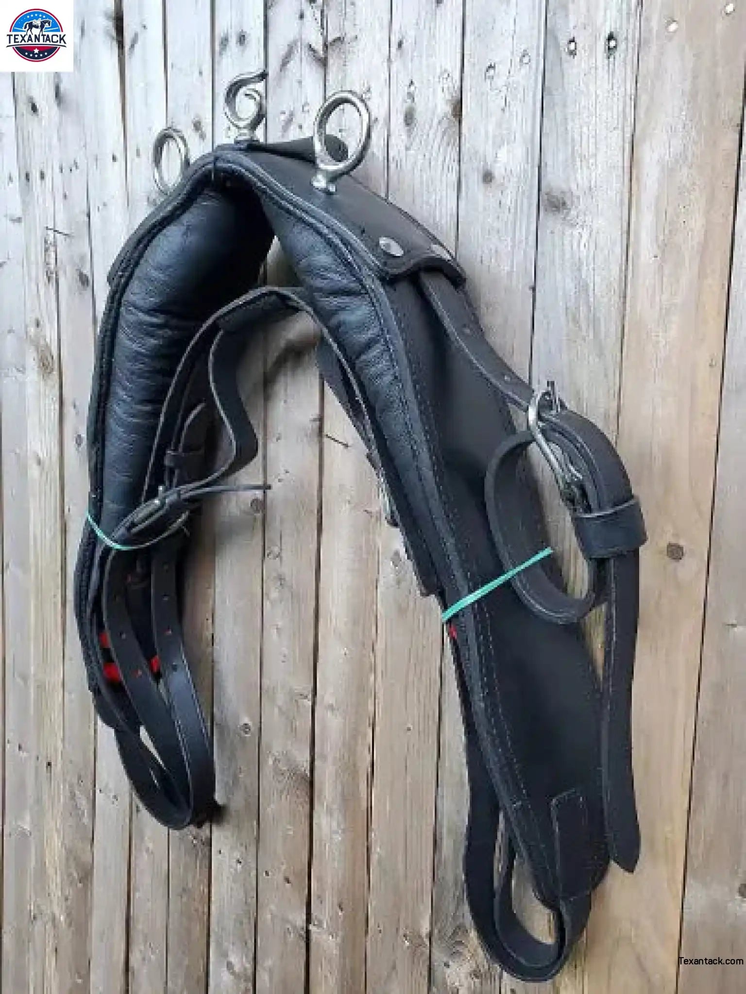Black Full Size Horse Buffalo Leather Square Stud Browband Driving Harness Set NewEnglandTack