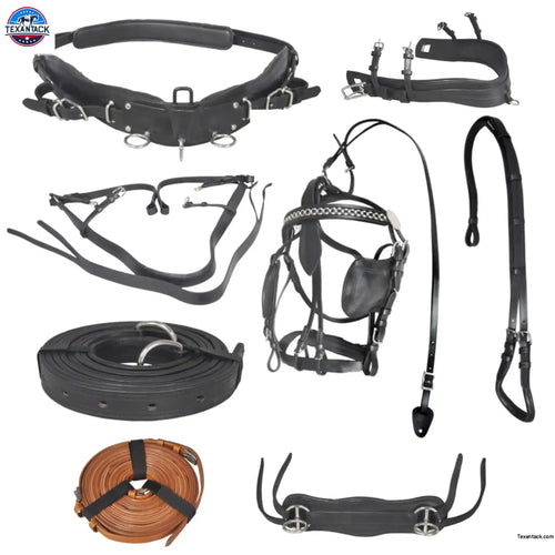 Diplomat Full-Size Horse Driving Harness Set - Premium Cow Softy Leather - Black