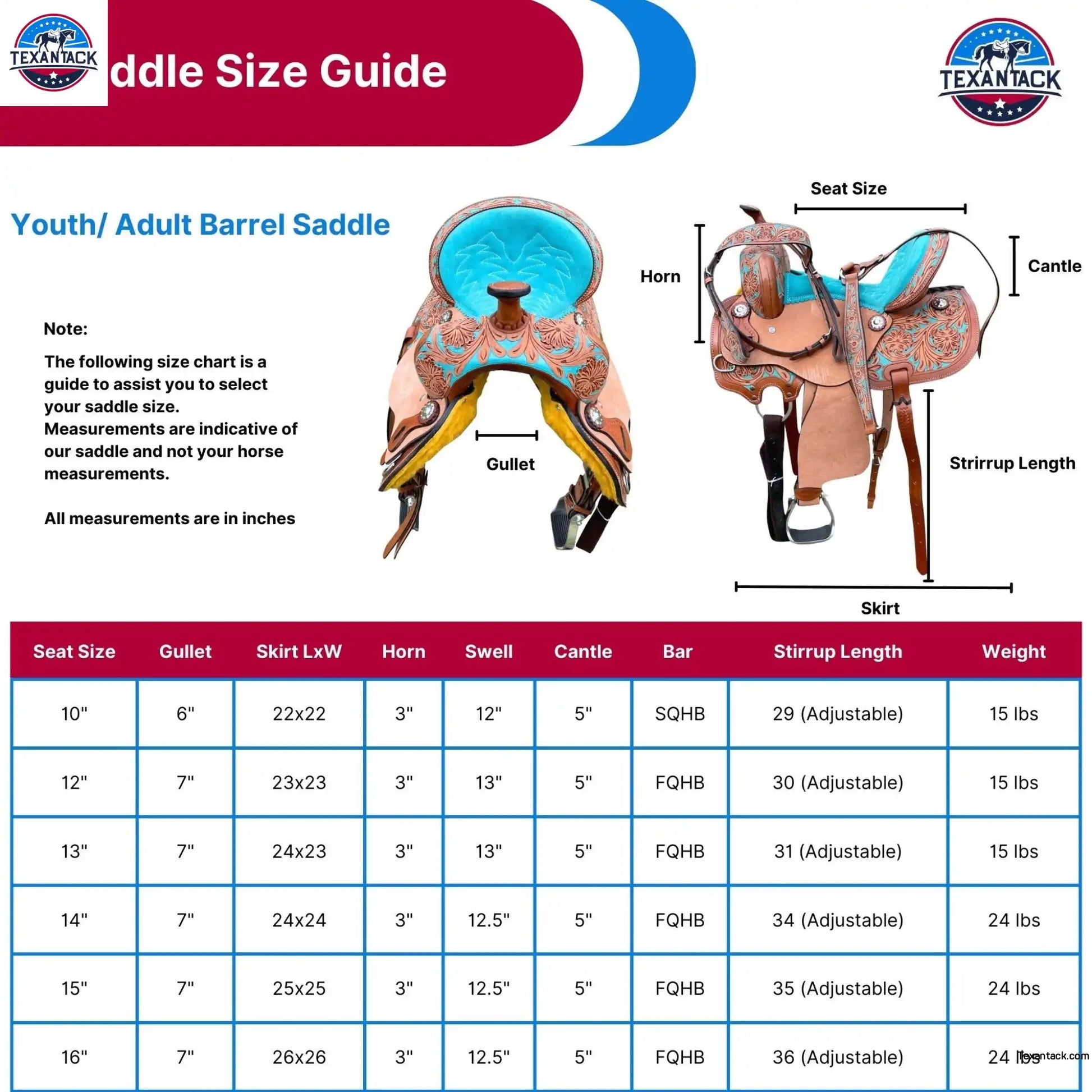 Floral Tooled Leather Western Saddle with Matching Tack Set TEXANTACK