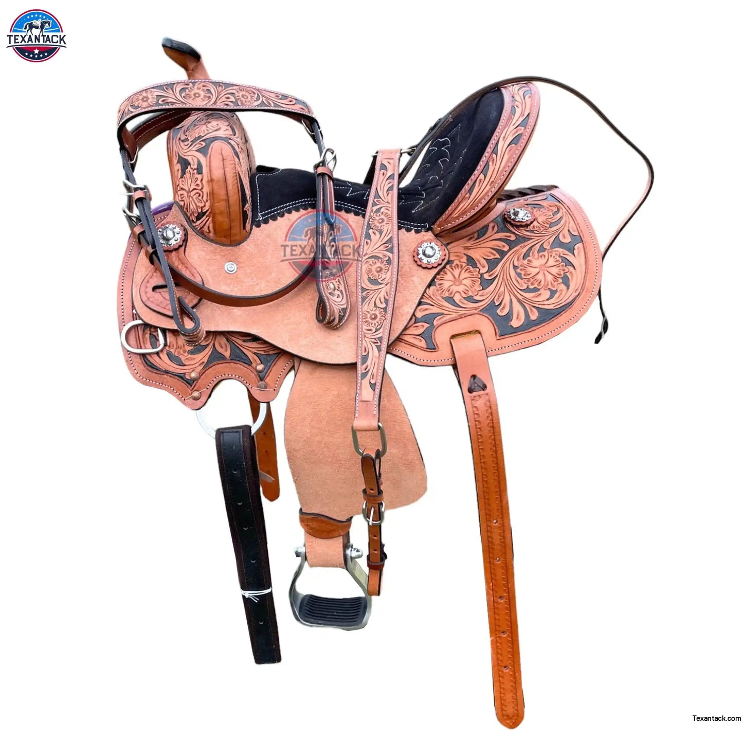 Floral Tooled Leather Western Saddle with Matching Tack Set TEXANTACK