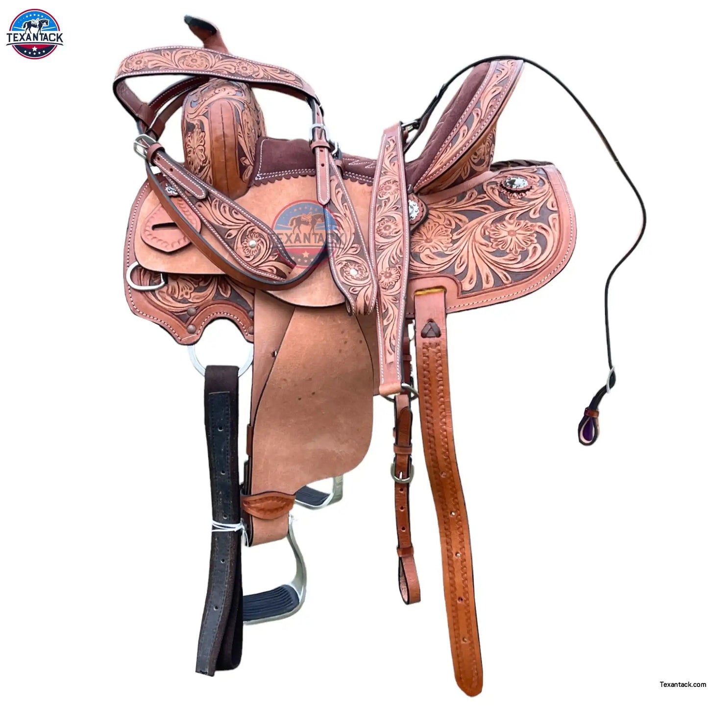 Floral Tooled Leather Western Saddle with Matching Tack Set TEXANTACK