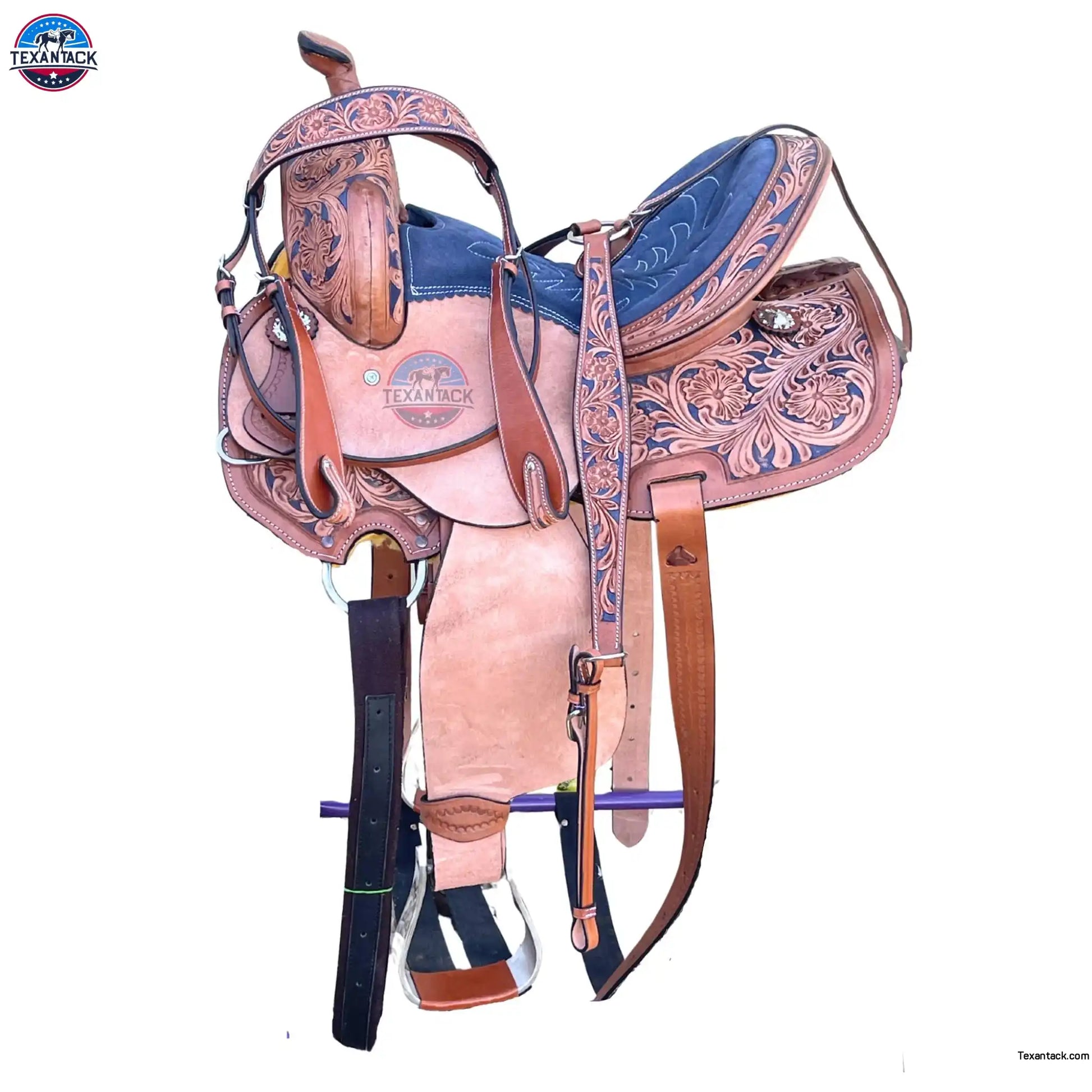 Floral Tooled Leather Western Saddle with Matching Tack Set TEXANTACK