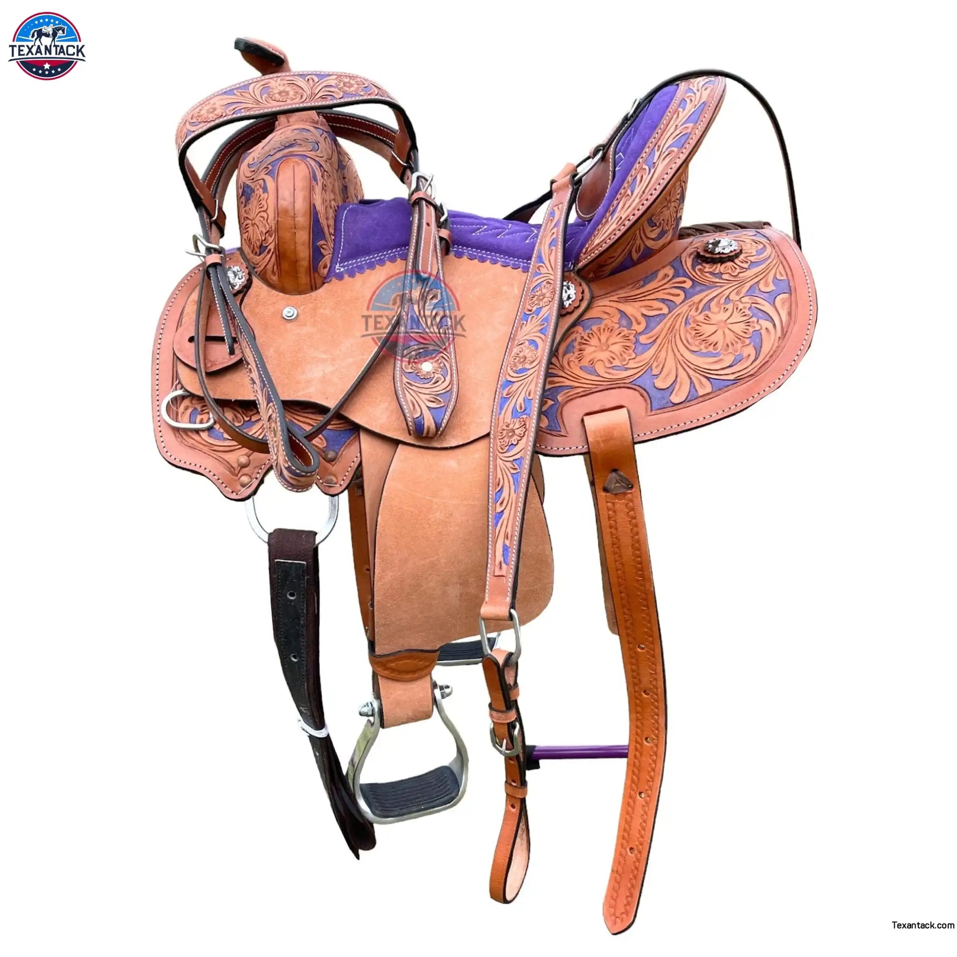 Floral Tooled Leather Western Saddle with Matching Tack Set TEXANTACK