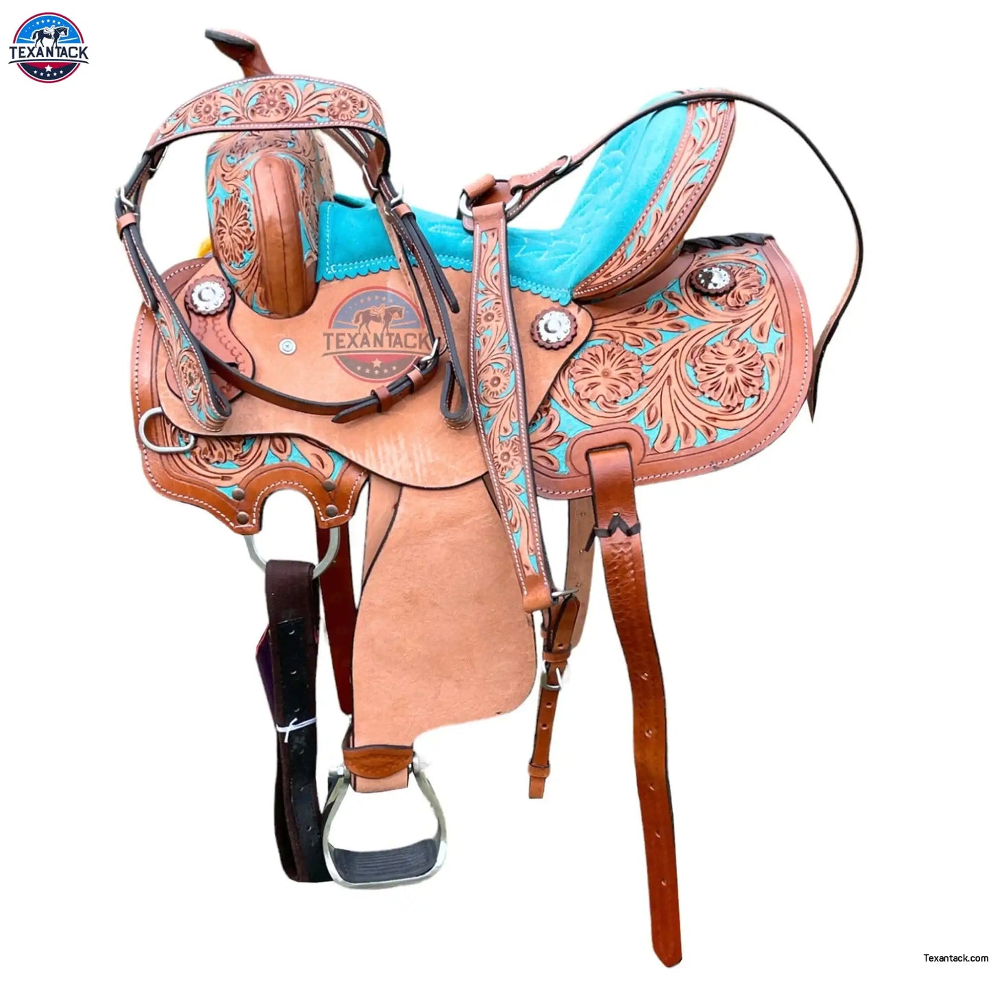 Floral Tooled Leather Western Saddle with Matching Tack Set TEXANTACK