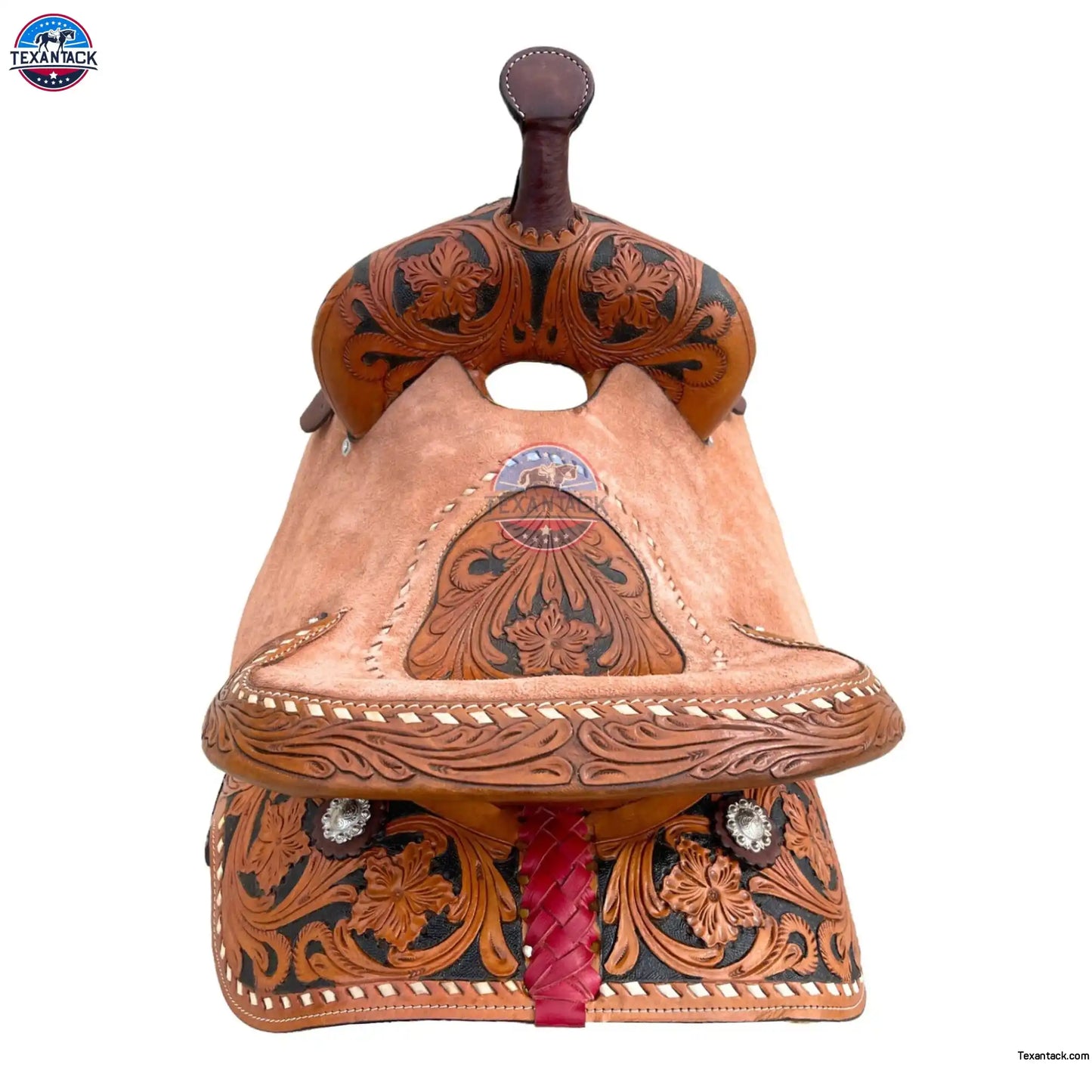 Floral Tooled Western Barrel Saddle with Roughout Leather TEXANTACK