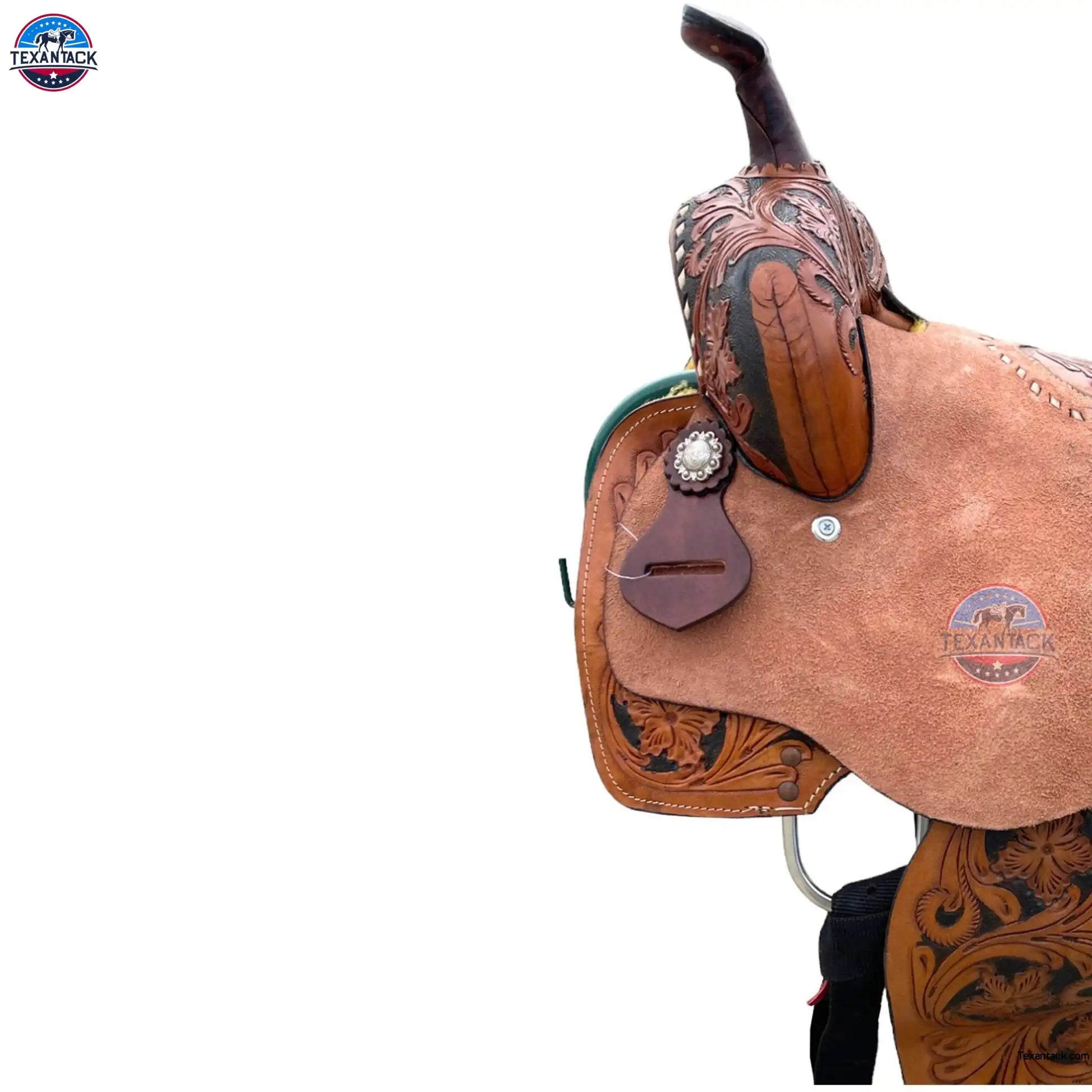 Floral Tooled Western Barrel Saddle with Roughout Leather TEXANTACK