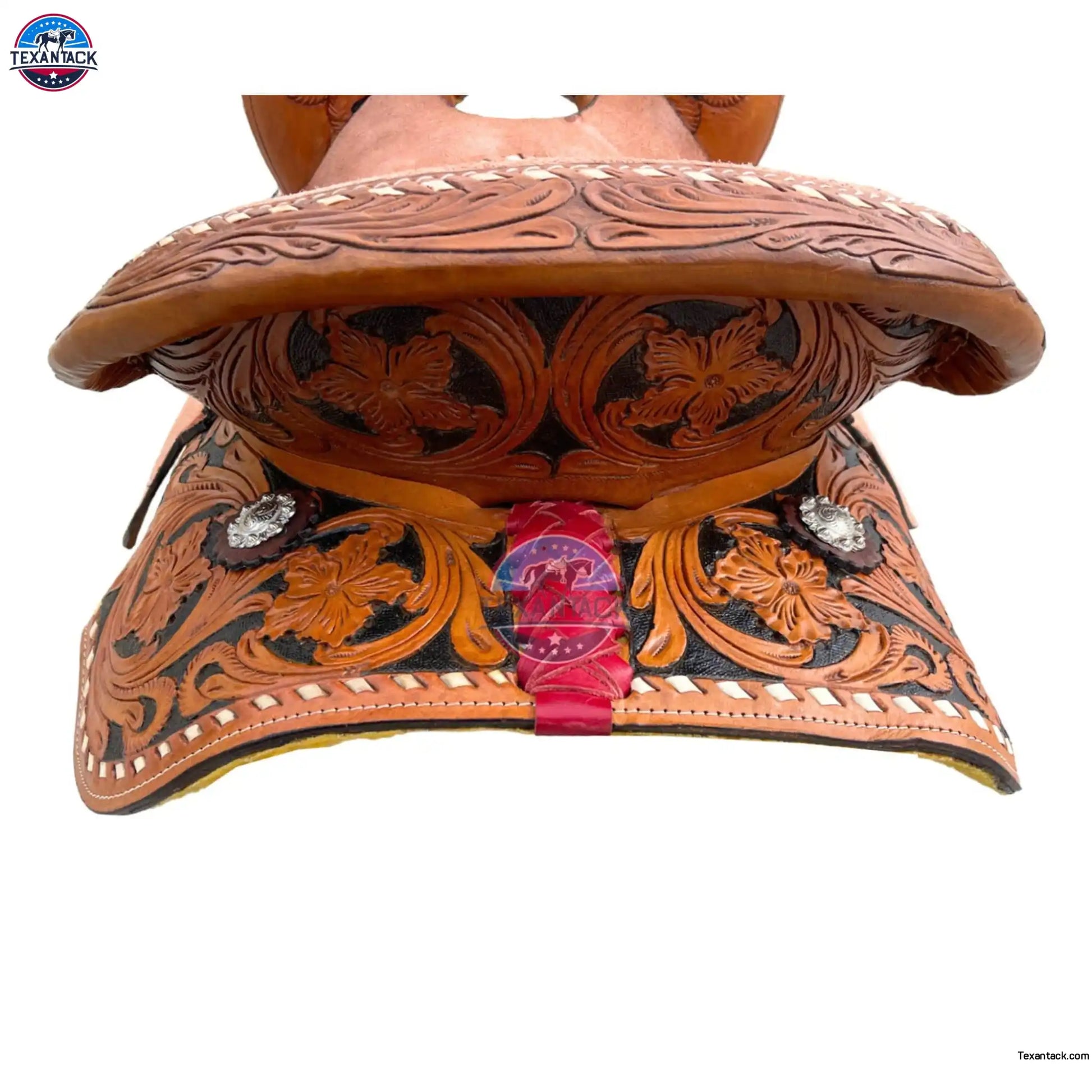 Floral Tooled Western Barrel Saddle with Roughout Leather TEXANTACK