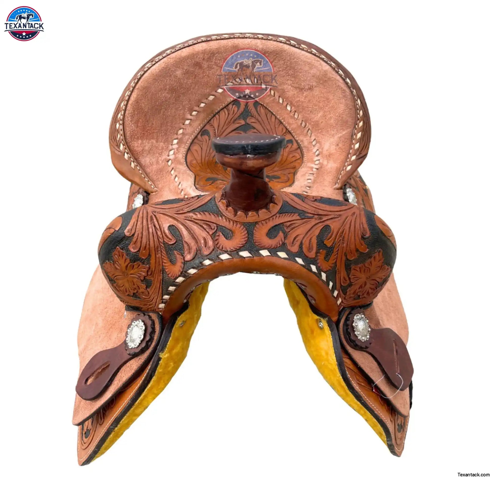 Floral Tooled Western Barrel Saddle with Roughout Leather TEXANTACK