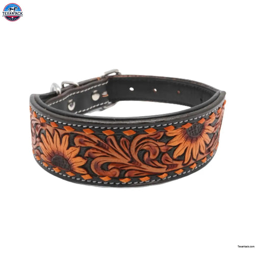 Handcrafted Argentinian Leather Dog Collar with Floral Tooling - Premium Quality