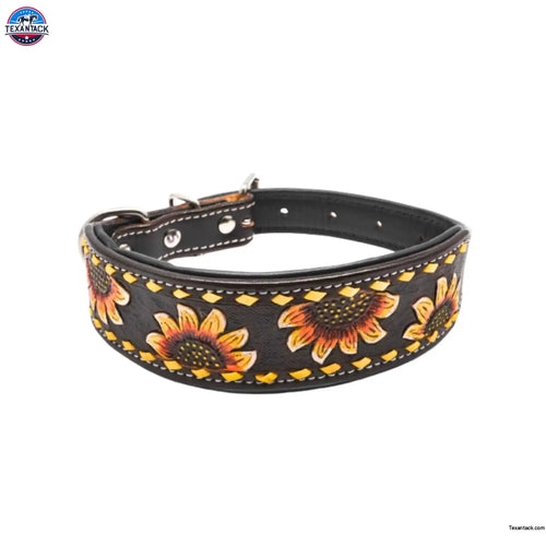 Handcrafted Argentinian Leather Dog Collar with Floral Tooling - Premium Quality
