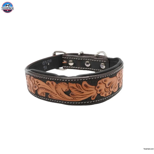Handcrafted Argentinian Leather Dog Collar with Floral Tooling - Premium Quality