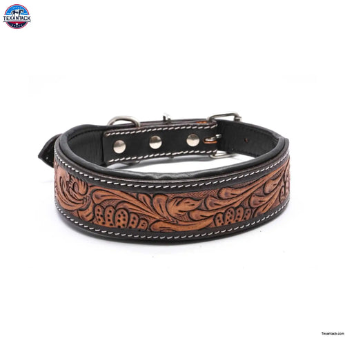 Handcrafted Argentinian Leather Dog Collar with Floral Tooling - Premium Quality