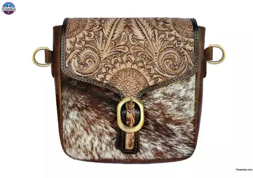 Handcrafted Western Brown Leather Purse | Handmade Floral Tooled Cowhide Satchel Bag
