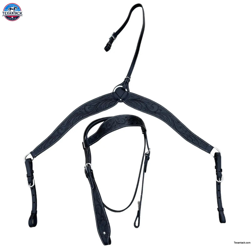 Headstall and Breast Collar Set Black- Argentinian Leather NewEngland Tack