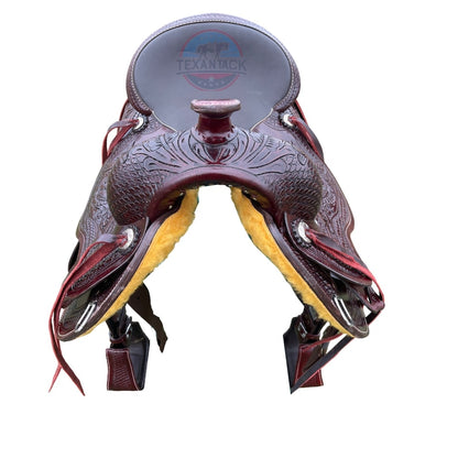 Western Endurance Saddle – High-Quality Leather with Leaf Tooling &amp; Padded Seat