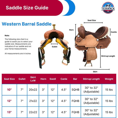 Youth Western Barrel Saddle – Basket Weave Design with Free Matching Tack Set