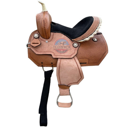 Youth Western Barrel Saddle – Basket Weave Design with Free Matching Tack Set