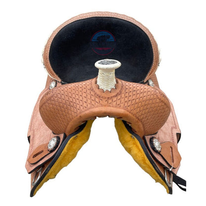 Youth Western Barrel Saddle – Basket Weave Design with Free Matching Tack Set
