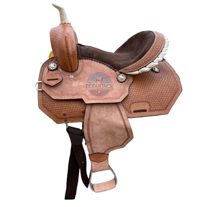 Youth Western Barrel Saddle – Basket Weave Design with Free Matching Tack Set