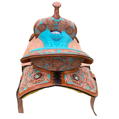 Handcrafted Western Saddle – 100% Genuine Leather with Floral Tooling &amp; Silver Conchos