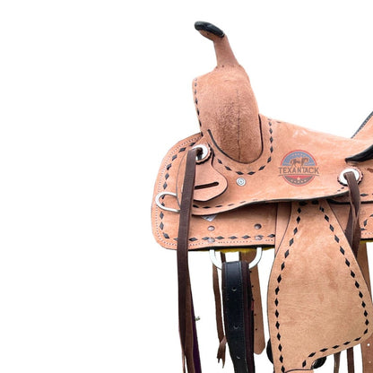 Western Ranch-Style Saddle – Hard Seat with Double Skirt, Silver Conchos & Brown Lacing