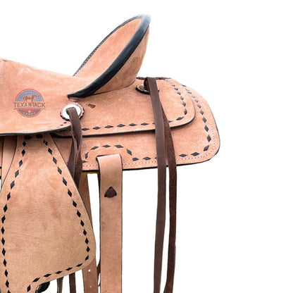 Western Ranch-Style Saddle – Hard Seat with Double Skirt, Silver Conchos & Brown Lacing