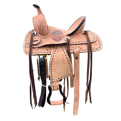 Western Ranch-Style Saddle – Hard Seat with Double Skirt, Silver Conchos & Brown Lacing